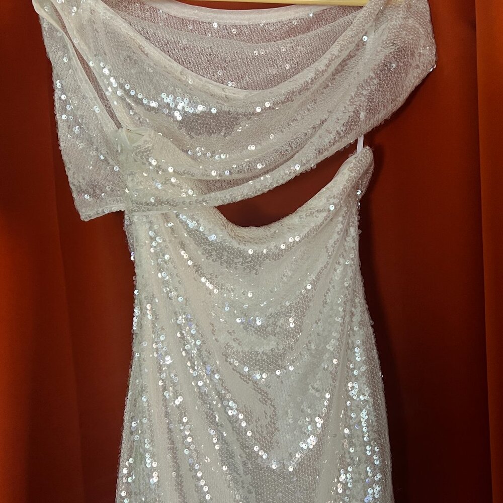 Superdown Asymmetrical White Sequin Dress